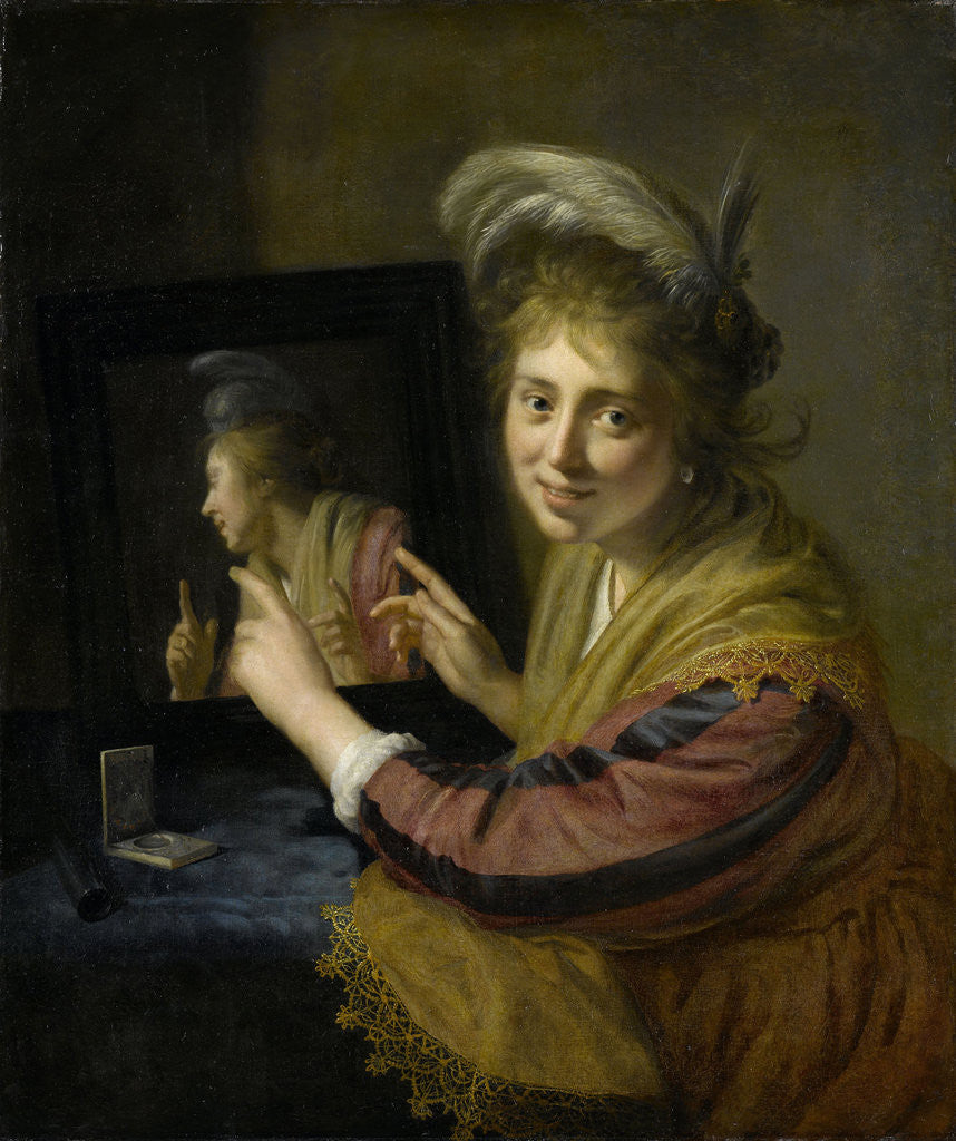 Detail of Girl at the mirror by Paulus Moreelse