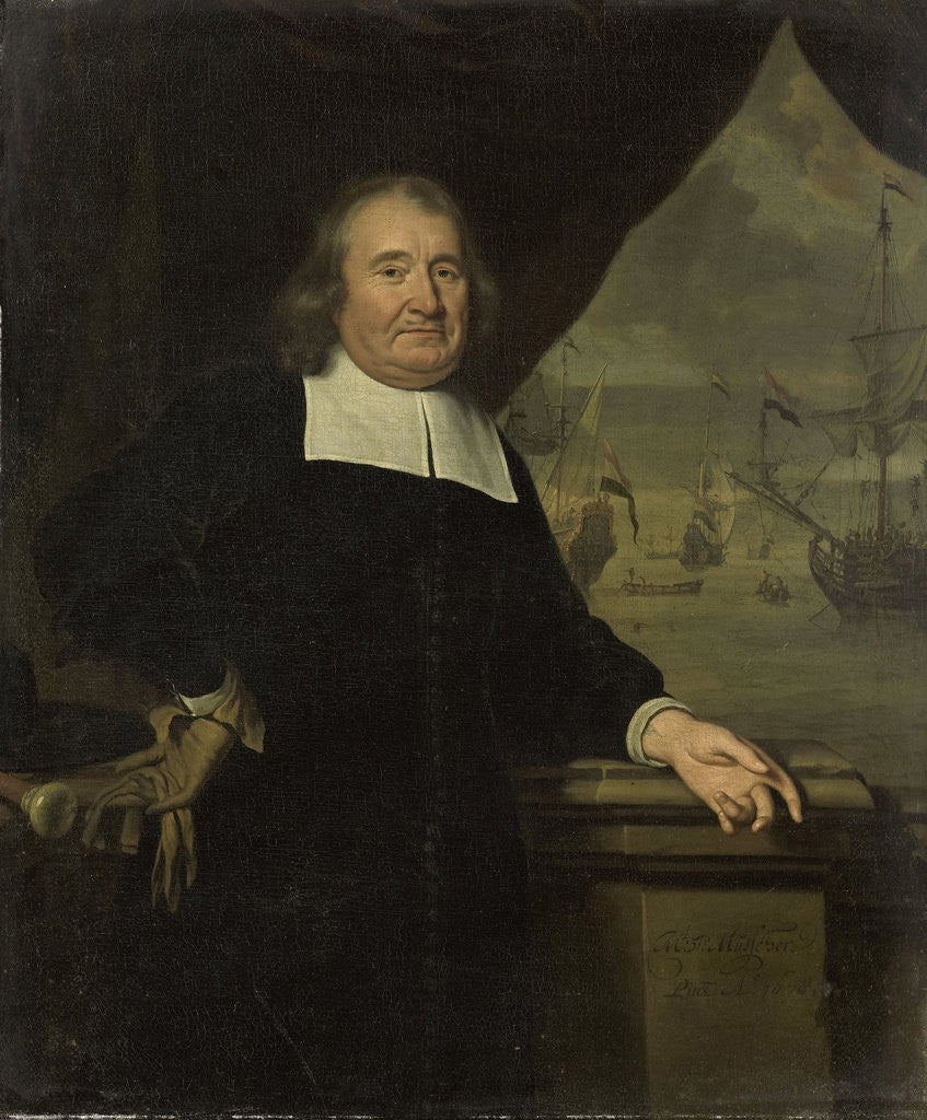 Detail of Portrait of a captain or ship-owner by Michiel van Musscher
