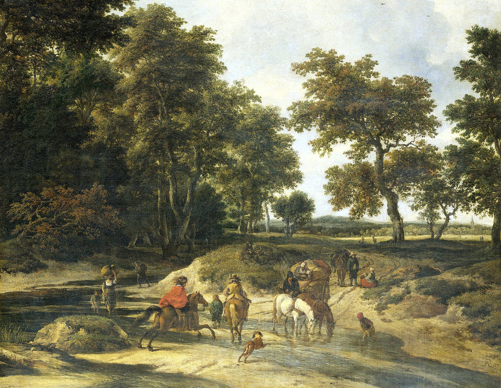 Detail of The ford by Jacob Isaacksz. van Ruisdael