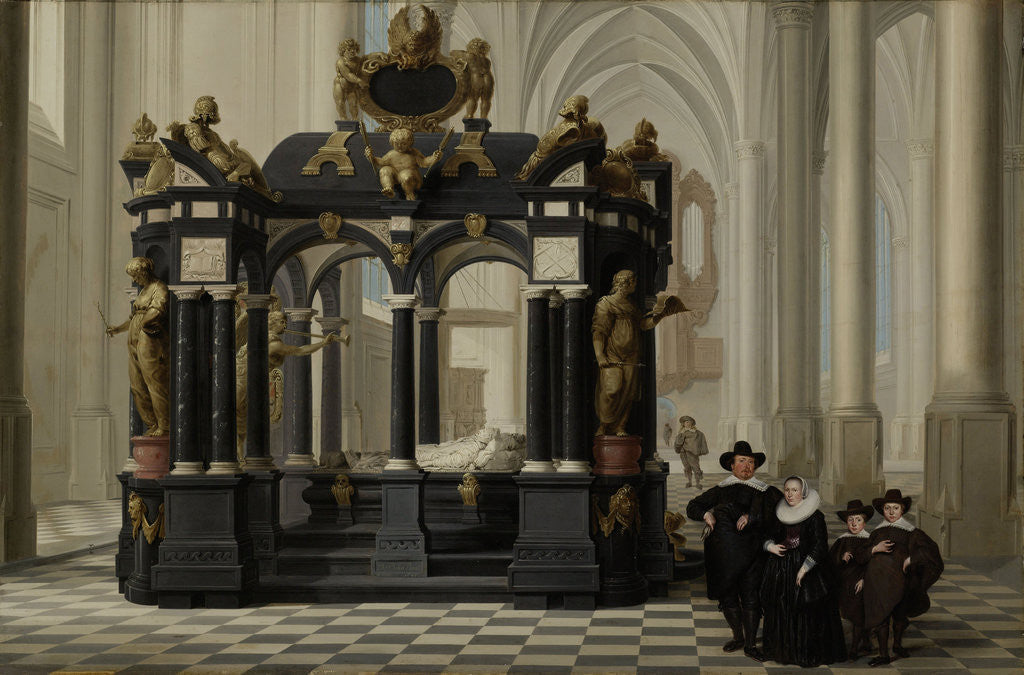 Detail of A Family beside the Tomb of Prince William i in the Nieuwe Kerk, Delft by Dirck van Delen
