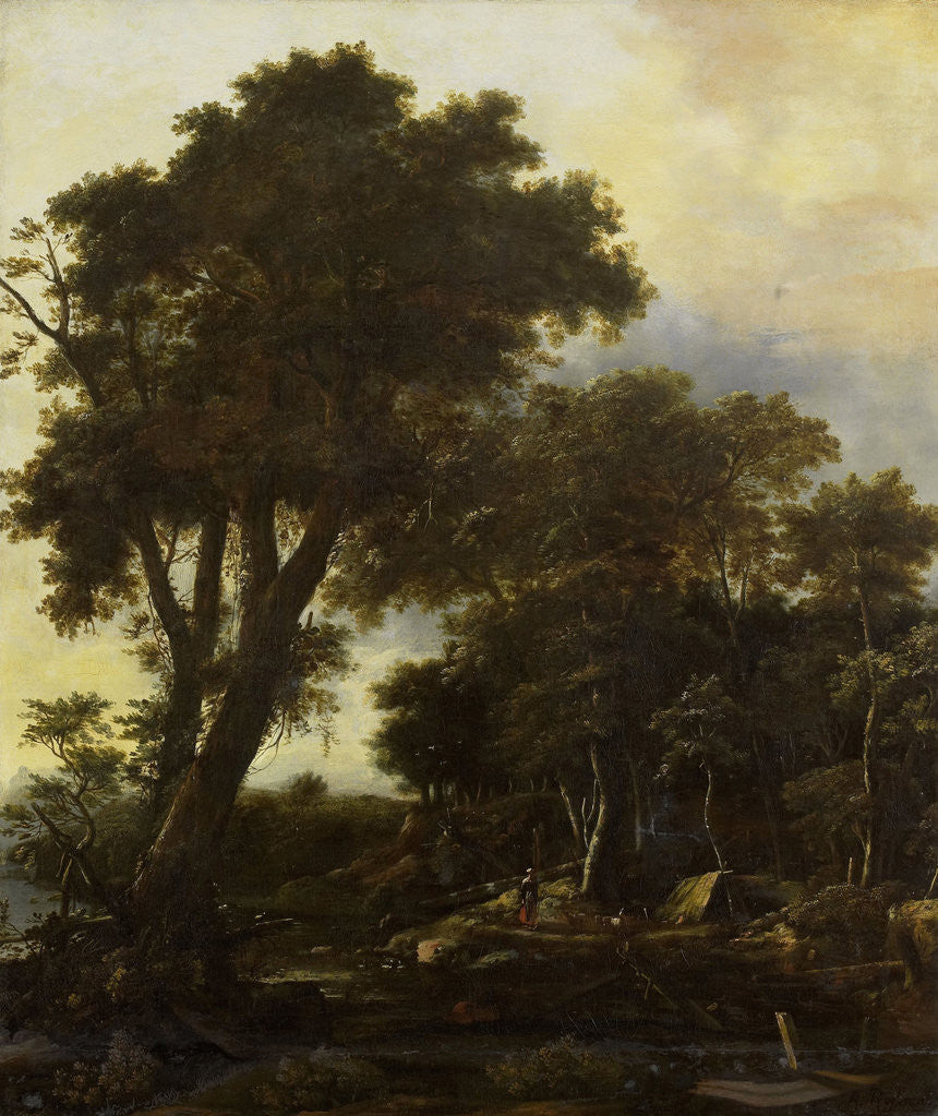 Detail of Forest landscape with lean-to by Roelant Roghman