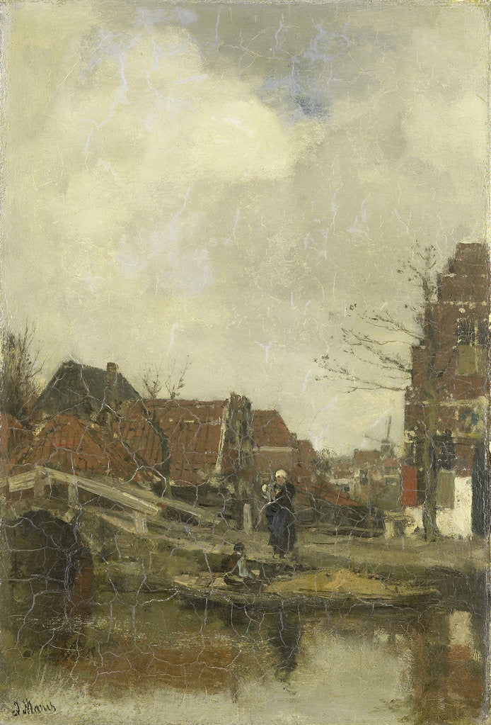 Detail of Old small neighborhood on the water by Jacob Maris