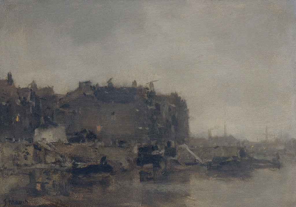 Detail of Houses on the Prins Hendrikkade Amsterdam on a foggy day, The Netherlands by Jacob Maris