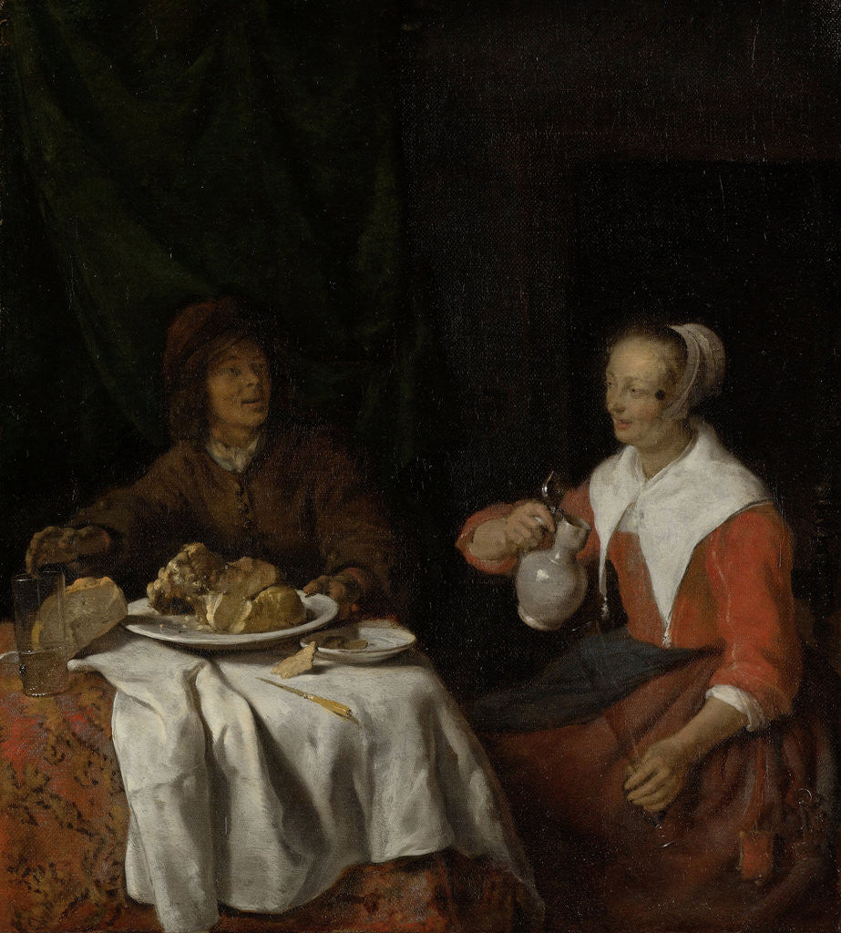 Detail of Man and Woman at a Meal by Gabriël Metsu
