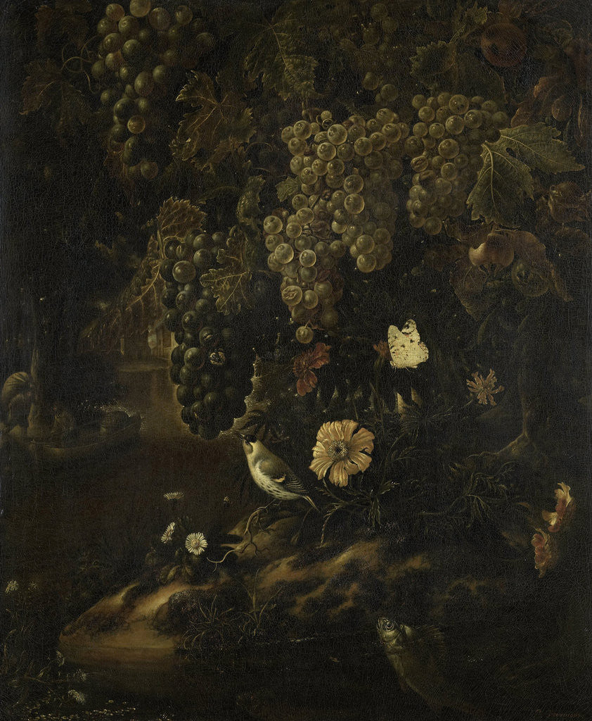 Detail of Grapes, Flowers and Animals by Isac Vromans