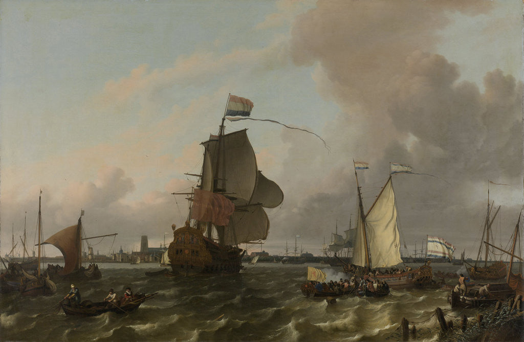 Detail of The Man-of-War Brielle on the River Maas off Rotterdam, The Netherlands by Ludolf Bakhuysen