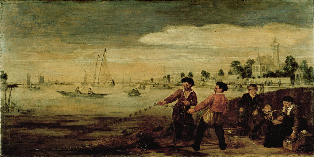 Detail of Fishermen along the Amstel River in Amsterdam in the vicinity of the Pauwentuin (Peacock Garden) by Arent Arentsz.