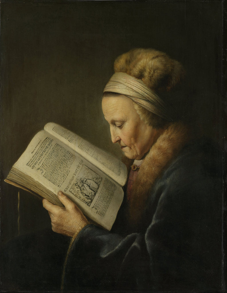 Detail of Old Woman Reading by Gerard Dou