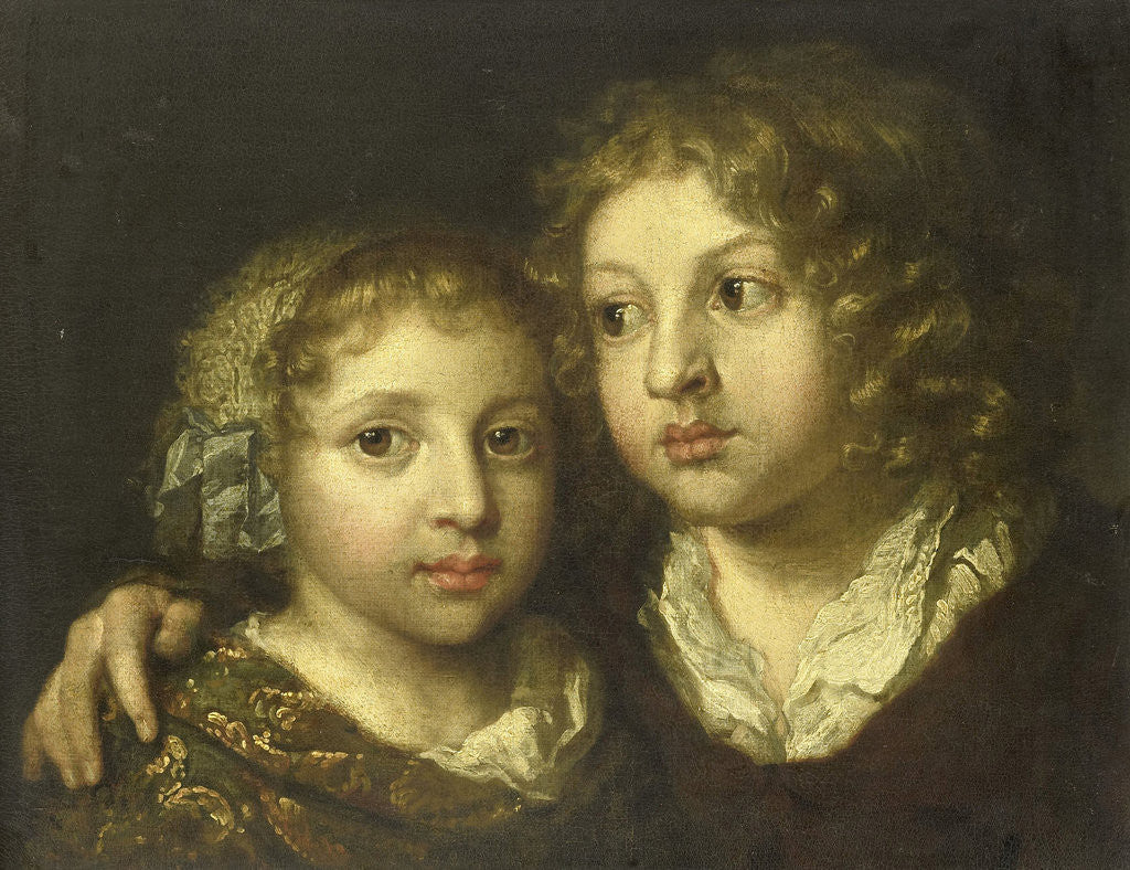 Detail of A daughter and a son (Constantijn?) of the artist by Caspar Netscher