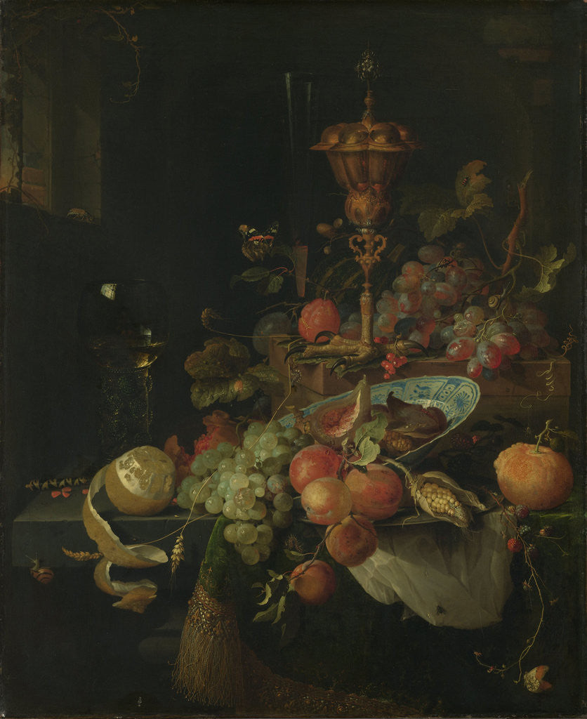 Detail of Still Life with Fruit and a Cup on Cock's Legs by Abraham Mignon
