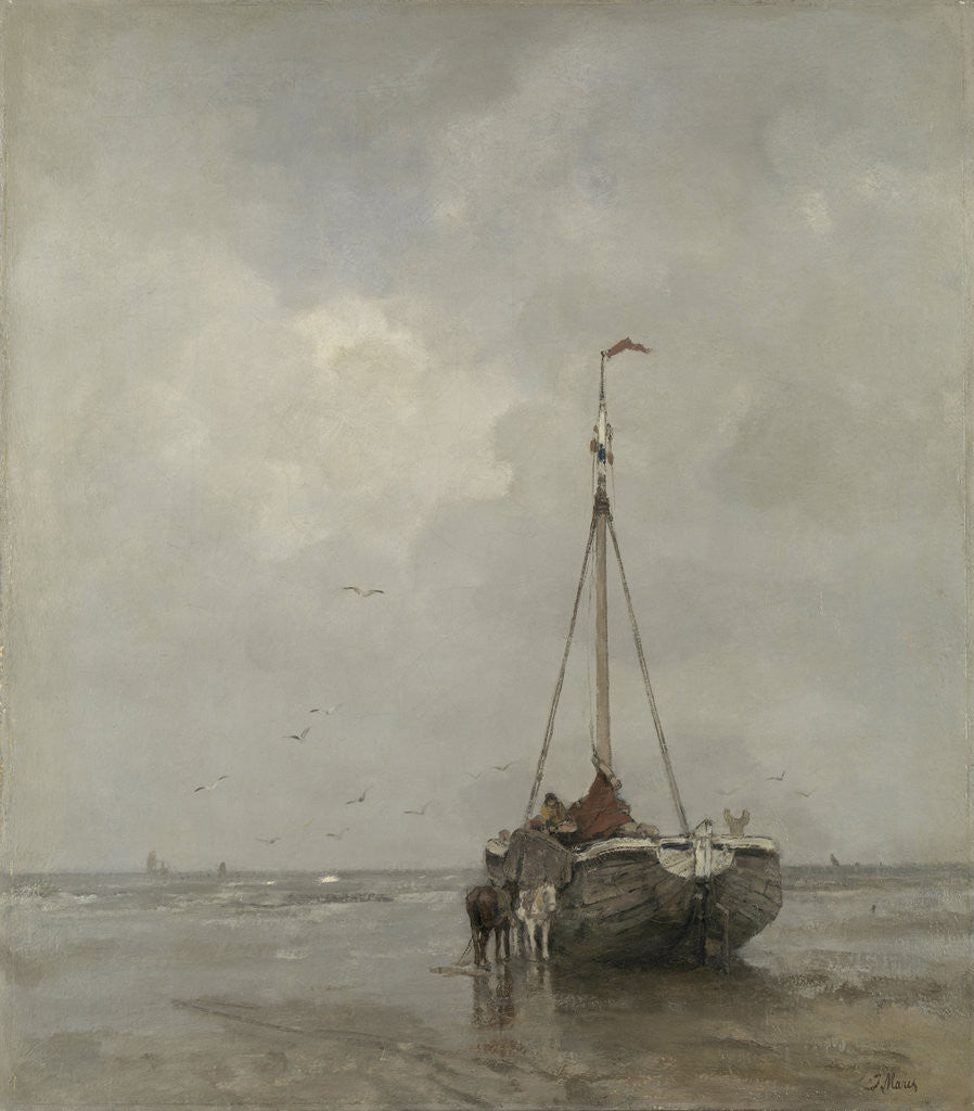 Detail of Bluff-bowed Fishing Boat on the Beach at Scheveningen by Jacob Maris