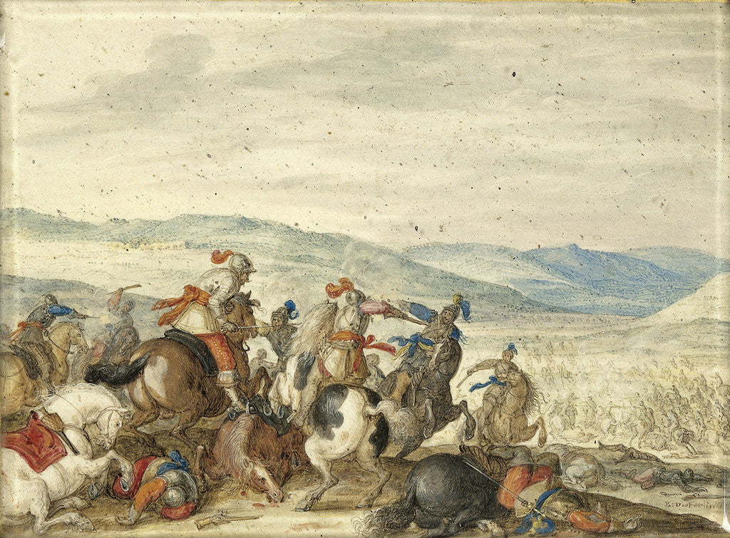 Detail of Equestrian Battle in a Mountainous Landscape by Bartholomäus Dietterlin