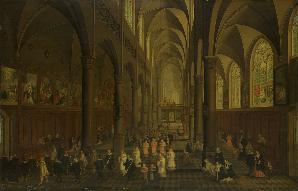 Detail of The interior of the Dominican church in Antwerp Belgium by Pieter Neefs I