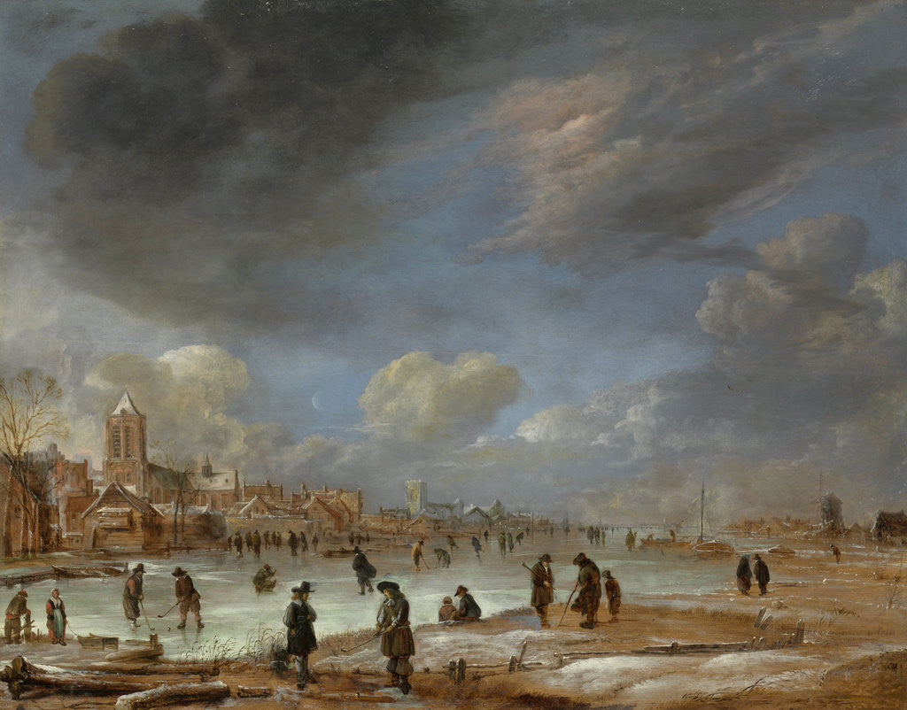 Detail of River view in the winter by Aert van der Neer