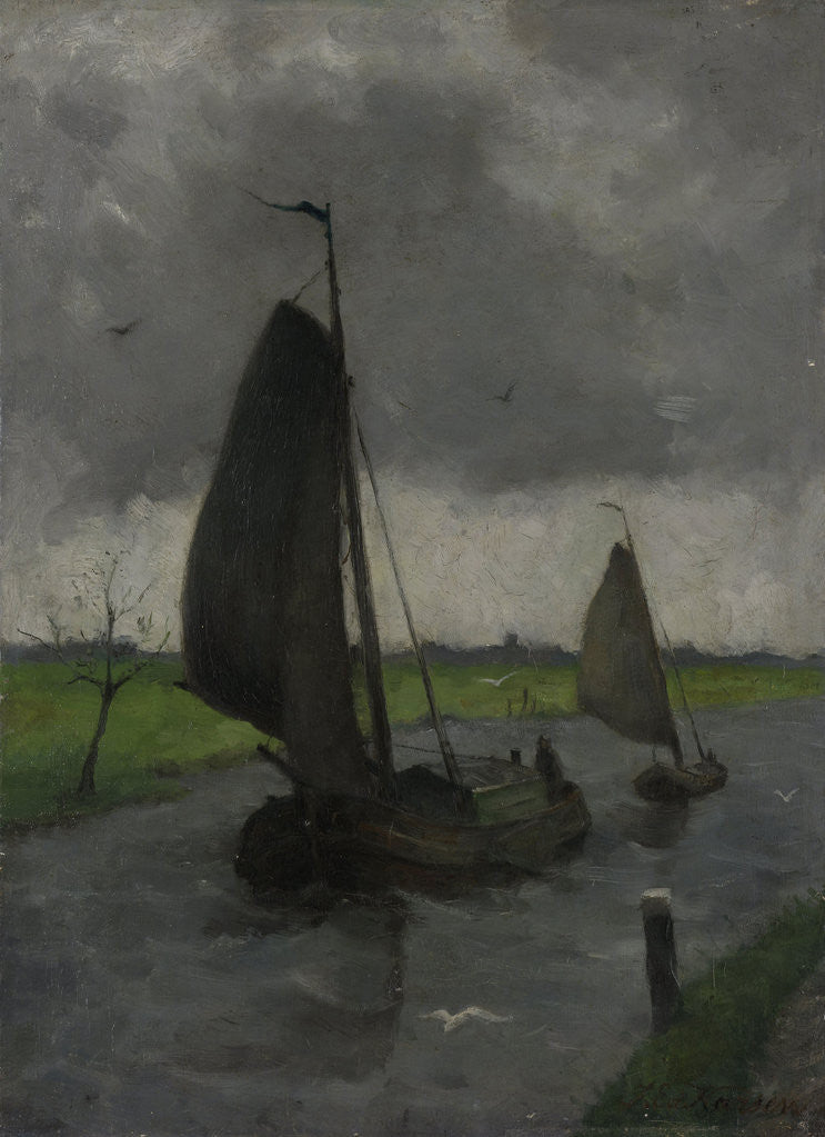 Detail of Watercourse with Sail Barges by Eduard Karsen