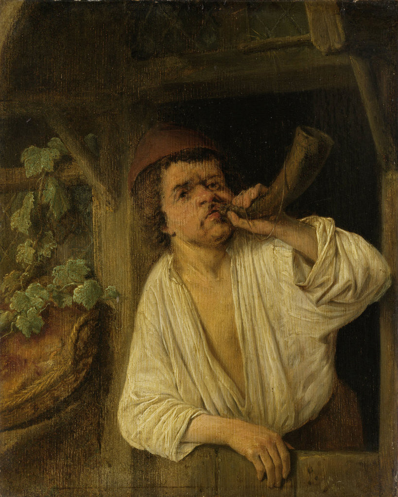 Detail of A baker blowing his horn by Adriaen van Ostade
