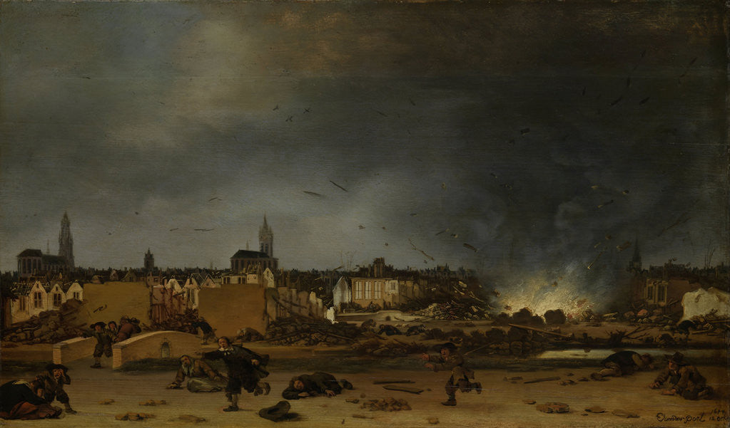 Detail of Blowing up the Powder Tower, Kruittoren, in Delft The Netherlands, October 12, 1654, Poel by Egbert Lievensz. van der