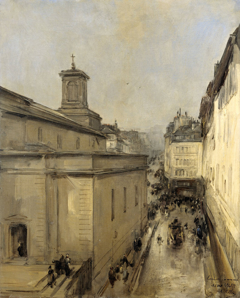 Detail of View of the Church of Notre Dame de Lorette and the Rue Fléchier, Paris France by Antoine Vollon