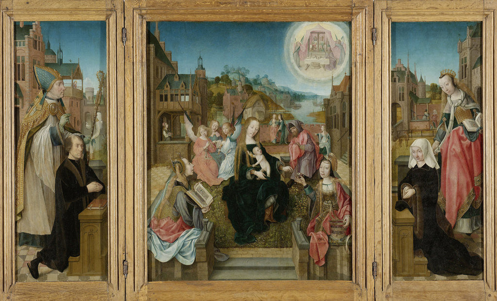 Detail of Triptych with Virgin and Child with Saints, male Donor with Saint Martin, female Donor with Saint Cunera, and the Annunciation by Master of Delft