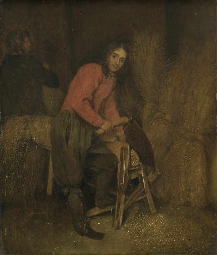 Detail of Trimming bales of hay by Caspar Netscher