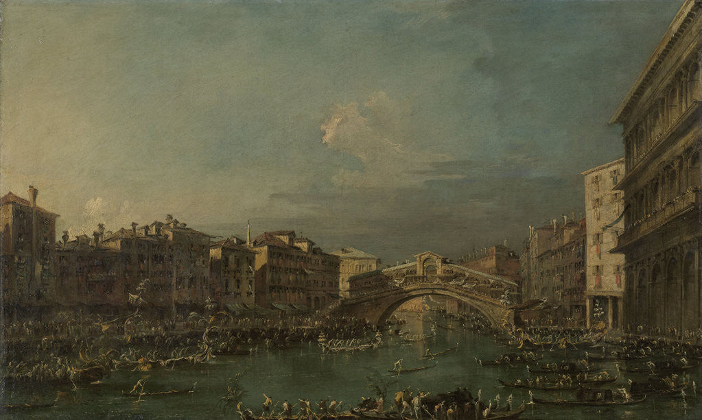 Detail of Regatta on the Canale Grande near the Rialto Bridge in Venice Italy by Francesco Guardi