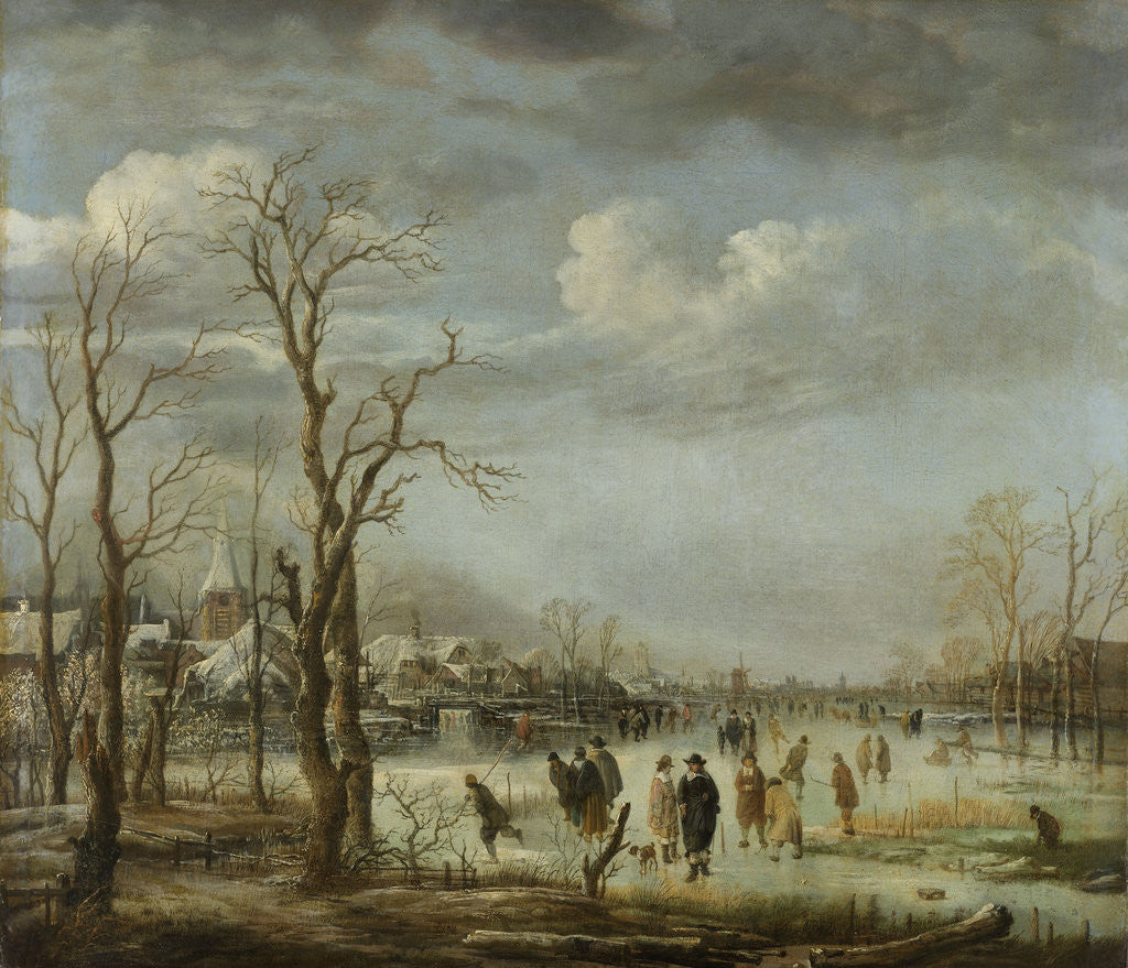 Detail of River view in the winter by Aert van der Neer