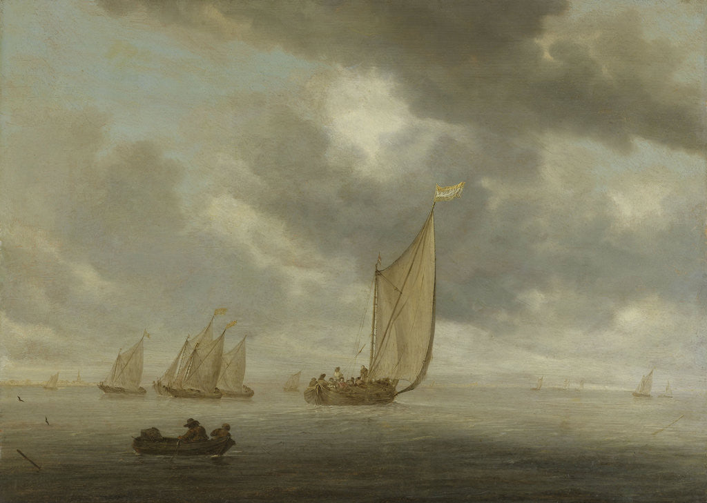 Detail of Sailing vessels on a inland body of water by Salomon van Ruysdael