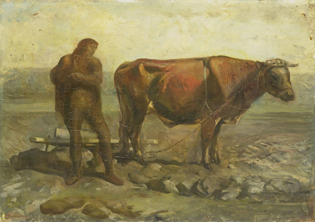 Detail of Ploughing farmer by Willem van Konijnenburg