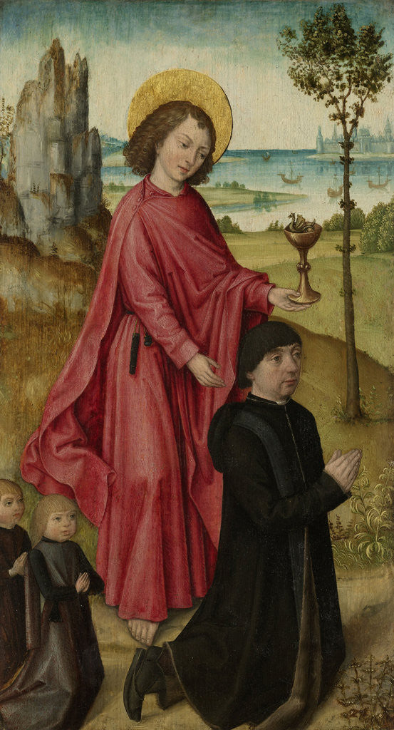 Detail of A Donor and his two Sons with Saint John the Evangelist, inner left wing of a triptych by Workshop of The Bruges Master of the Legend of Saint Ursula