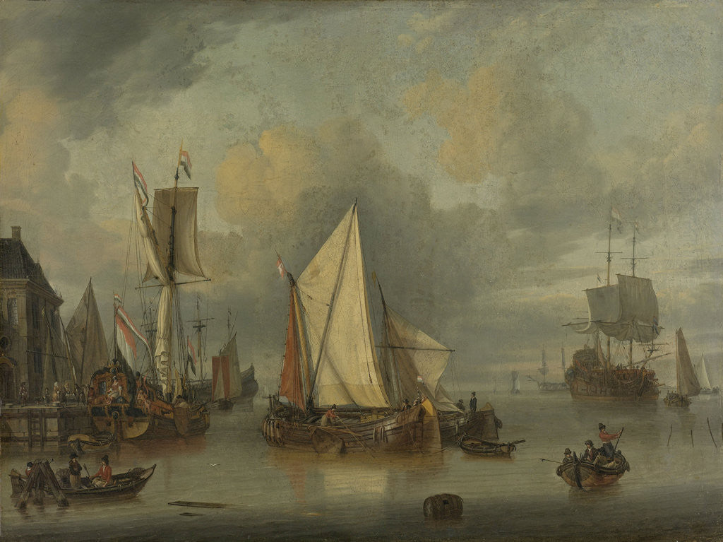 Detail of A Calm Ships in the Harbor by Calm Weather by Jan Claesz. Rietschoof