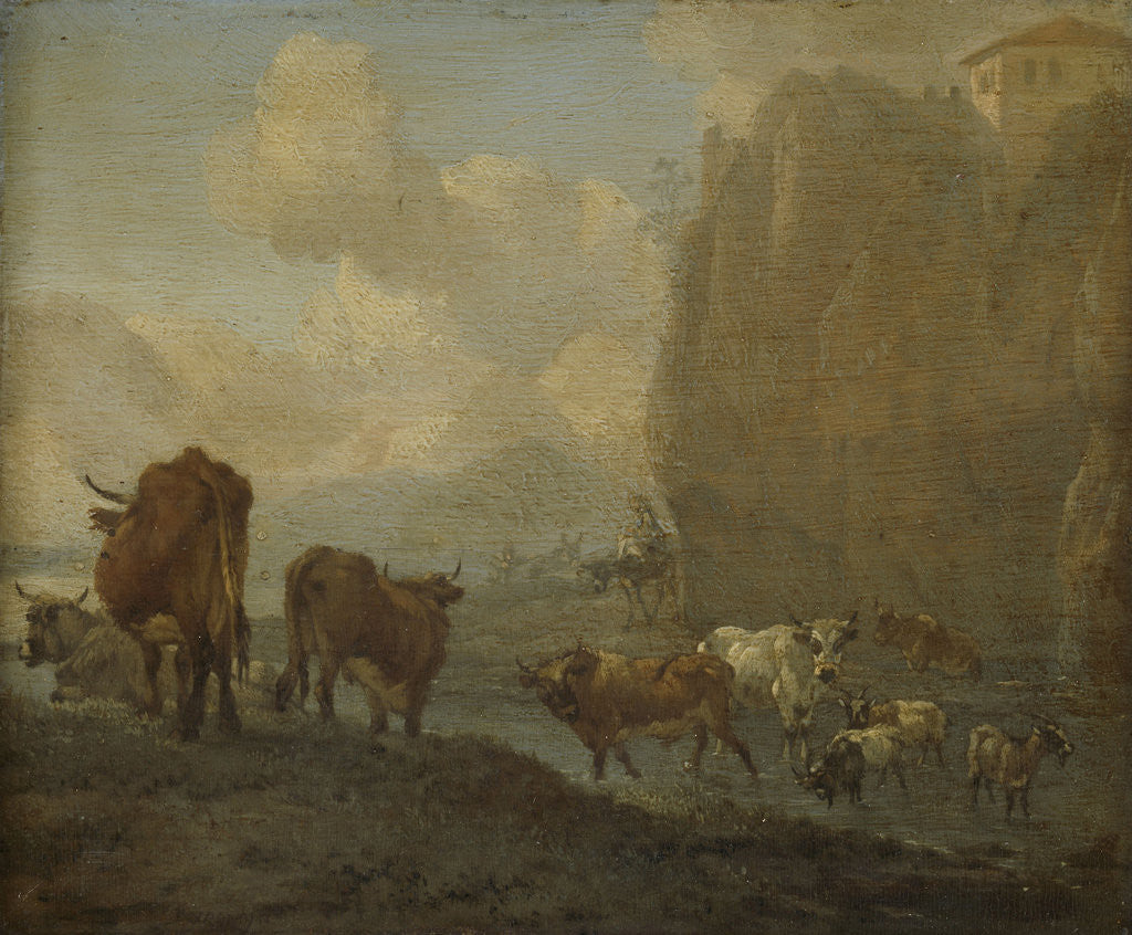Detail of Livestock by a River by Willem Romeyn