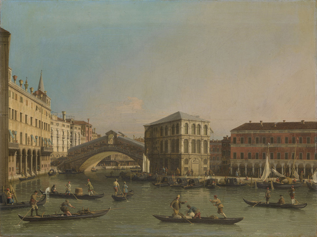 Detail of Grand Canal with the Rialto Bridge and Fondaco dei Tedeschi, Venice Italy by Workshop of Canaletto