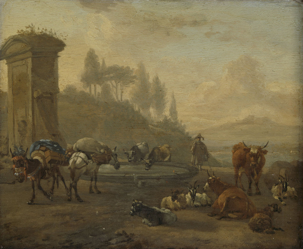 Livestock by a Fountain by Willem Romeyn