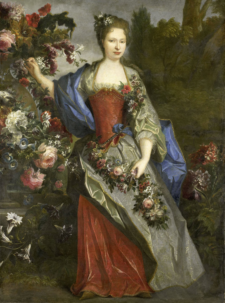Detail of Portrait of a Woman, according to tradition Marie Louise Elisabeth d'Orléans, Duchess of Berry, as Flora by School of Nicolas de Largillière