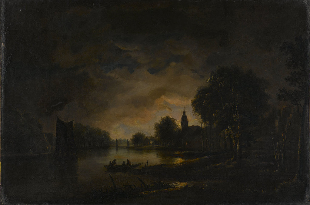 Detail of River view by moonlight by Anonymous