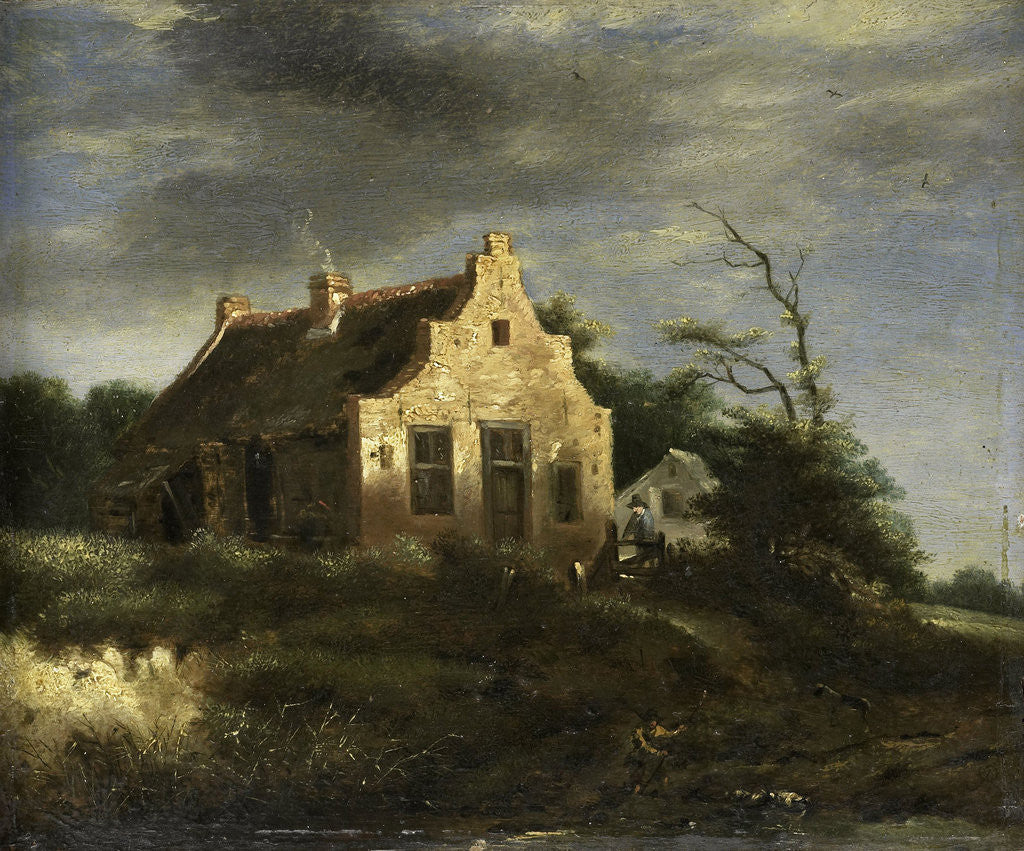 Detail of Farm in a wooded dune landscape by School of Jacob Isaacksz. van Ruisdael