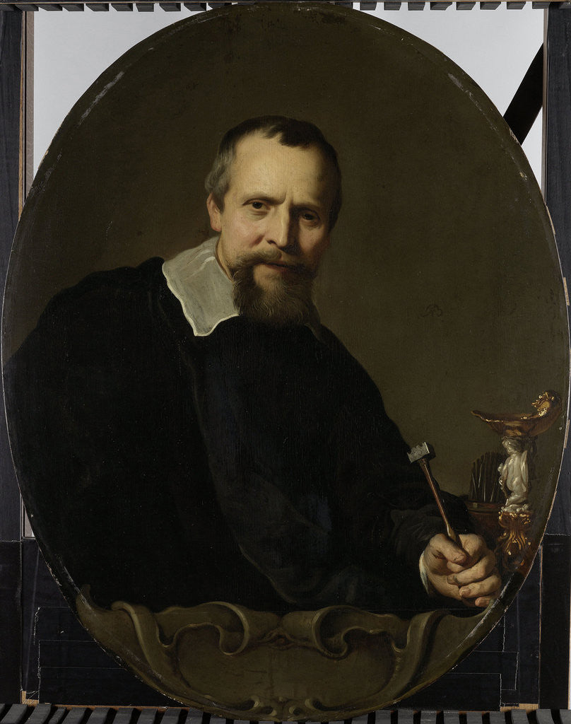 Detail of Portrait of Johannes Lutma by Jacob Adriaensz. Backer