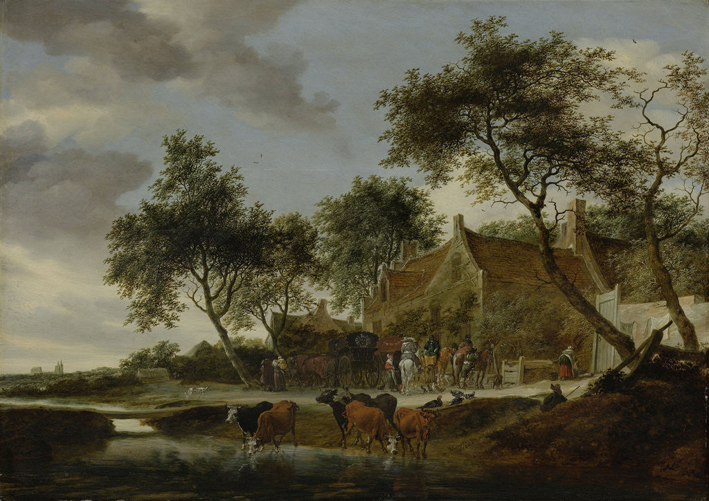 Detail of The watering place by Salomon van Ruysdael