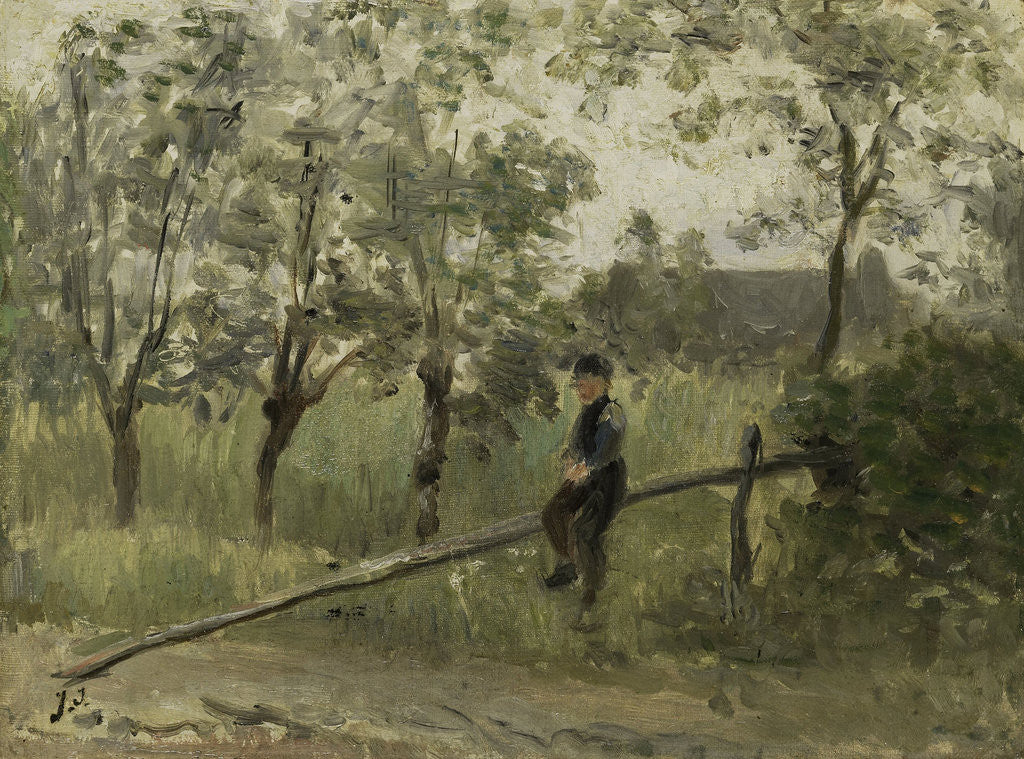 Detail of Farm boy on a barrier by Jozef Israëls