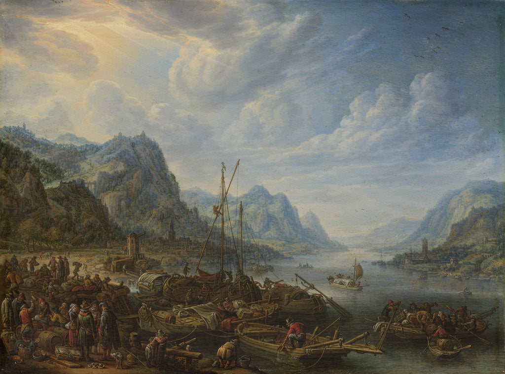 Detail of View of a River with Boat Moorings by Herman Saftleven