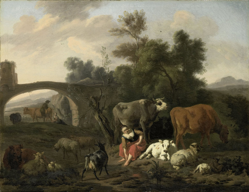 Detail of Landscape with Herdsmen and Livestock by Dirck van Bergen