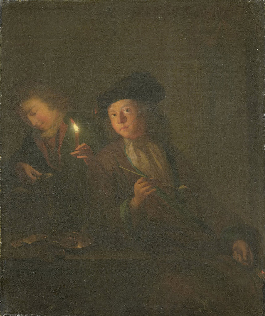 Detail of The Smoker (A Man with a Pipe and a Man Pouring a Beverage into a Glass) by Godfried Schalcken