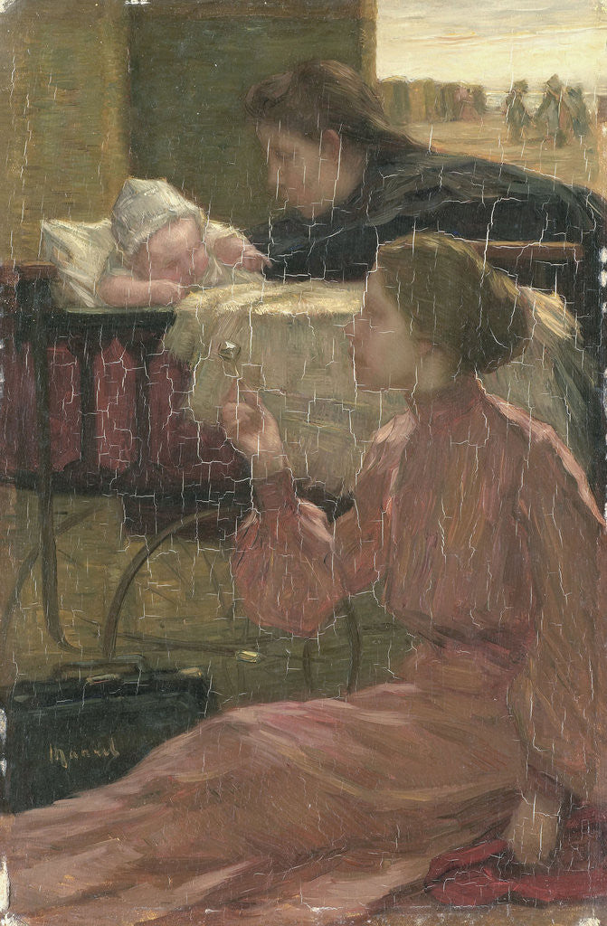Detail of Near the pram stroller on the beach by Marinus van der Maarel