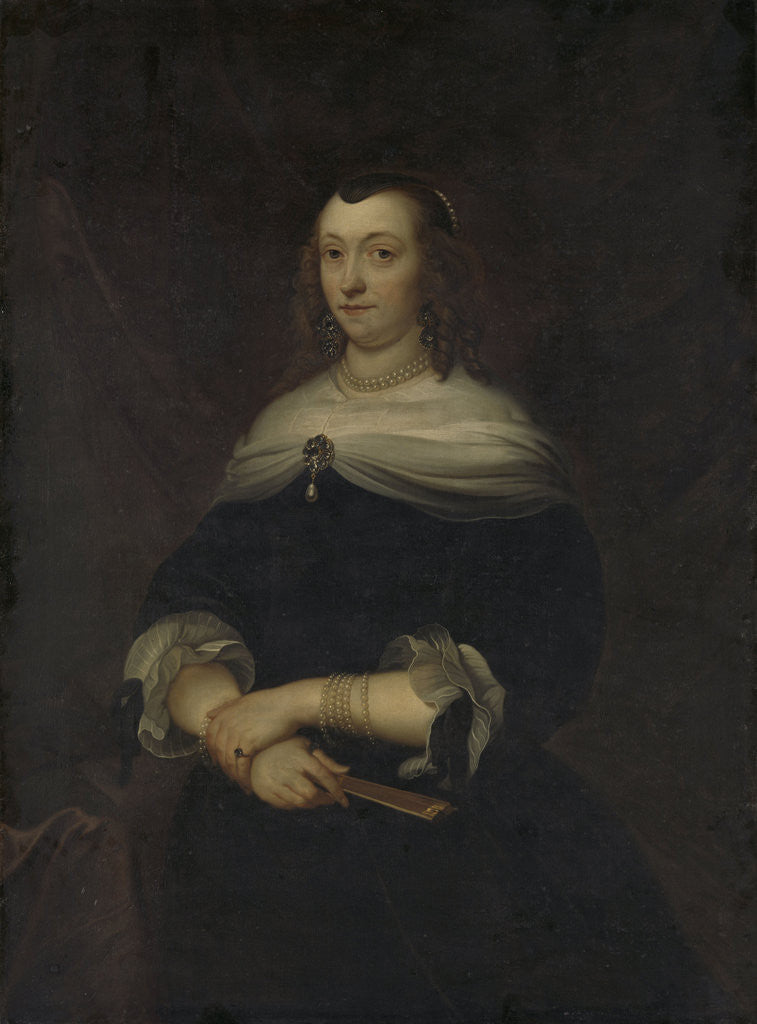 Detail of Portrait of a woman, thought to be Lucretia Boudaen by Anonymous