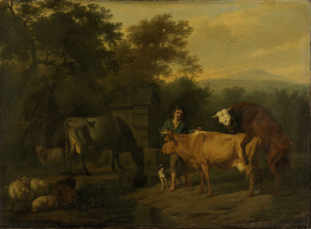 Detail of Landscape with a Drover and Cows by Dirck van Bergen