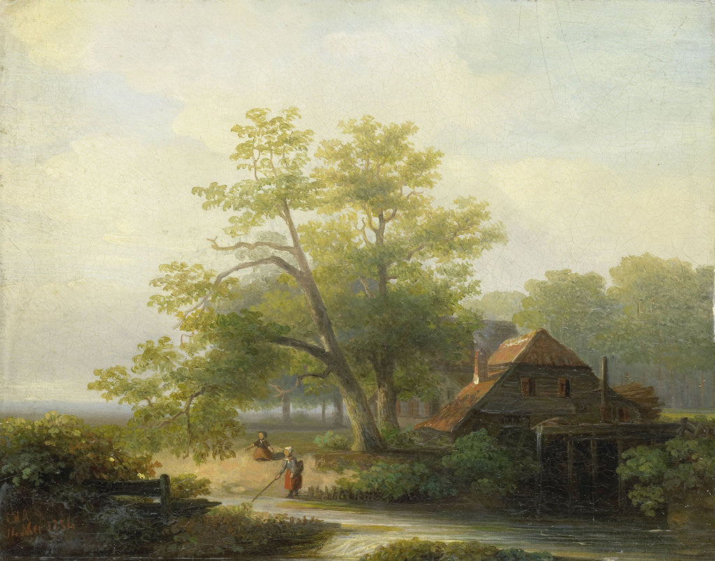 Detail of Water Mill in a Wooded Landscape by Lodewijk Hendrik Arends