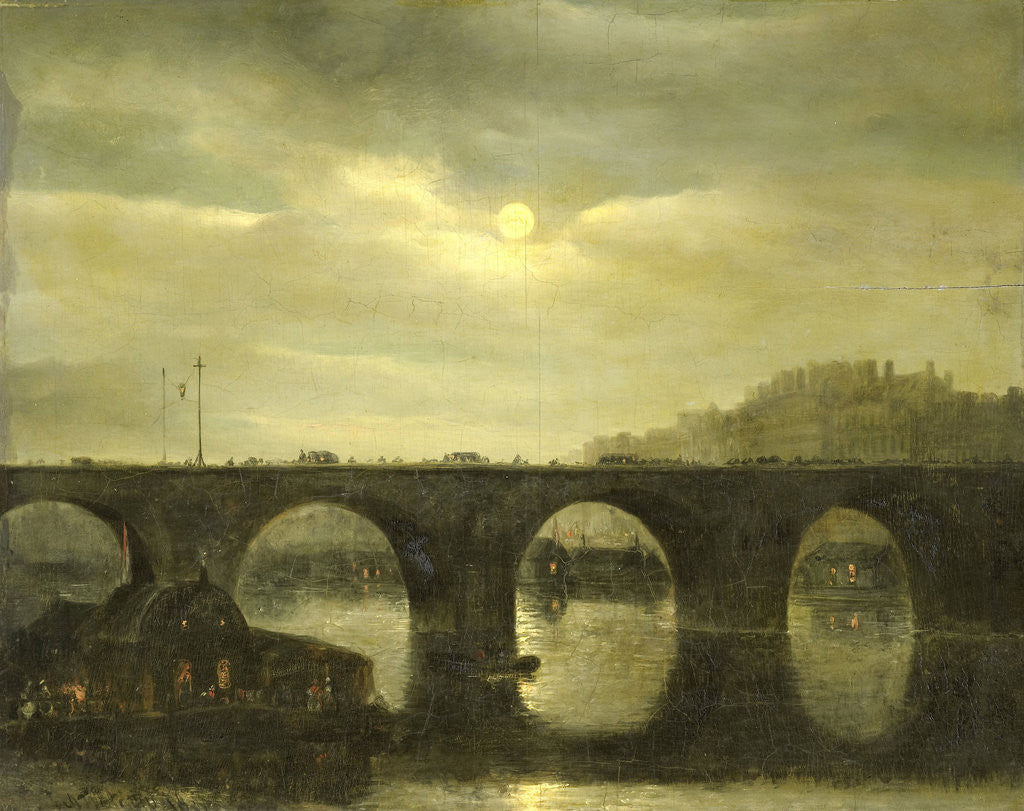 Detail of View of a Bridge of the Seine in Paris by Moonlight, France by Antonie Waldorp