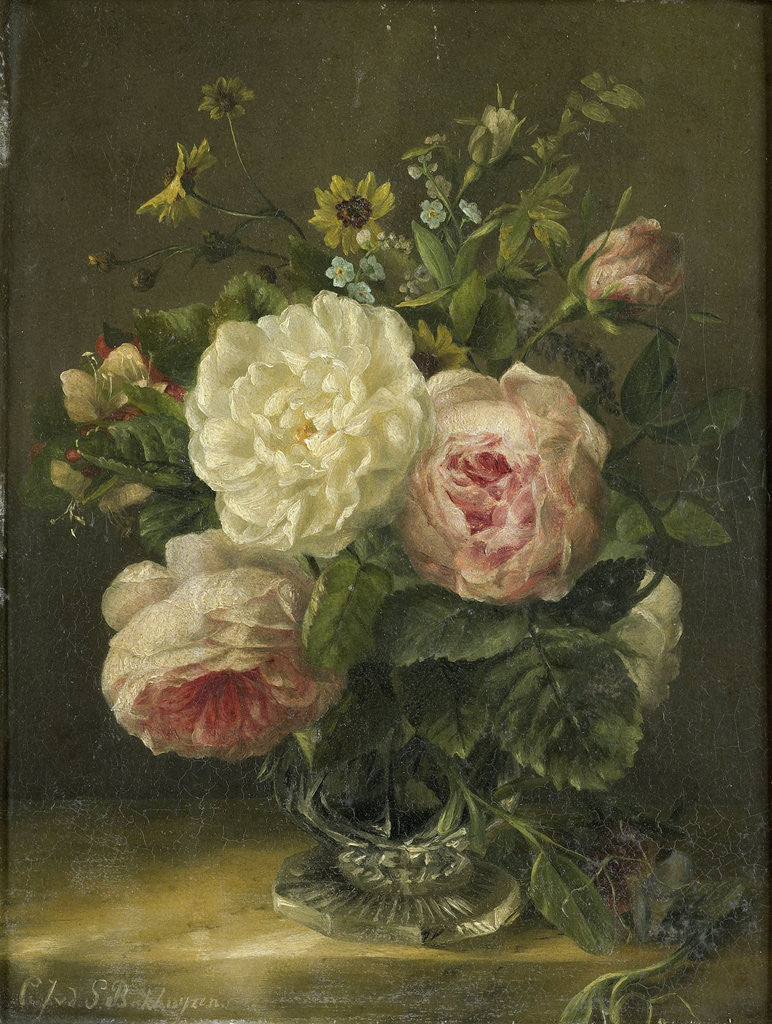 Detail of Still life with flowers in a crystal vase by Gerardina Jacoba van de Sande Bakhuyzen