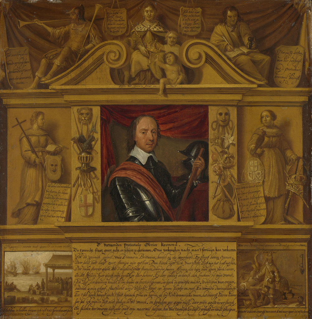 Detail of Portrait of Oliver Cromwell, in a Frame with Allegorical Figures and Historical Representations by Anonymous