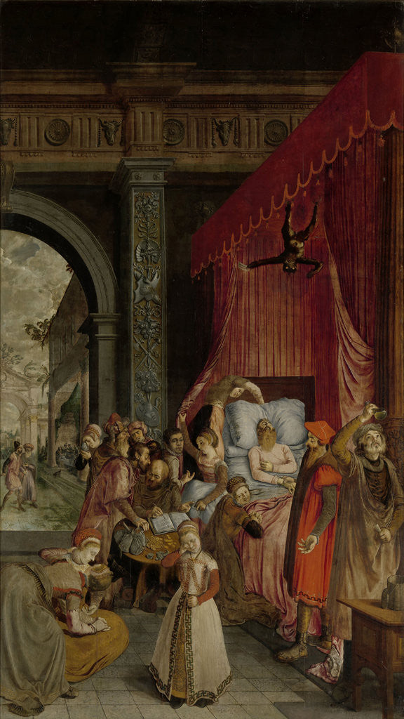 Detail of Deathbed of the Rich Man, with a Devil Descending to Retrieve the Deceased's Soul by Anonymous
